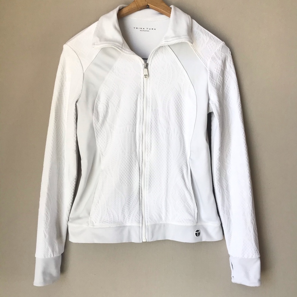 Trina Turk White Textured Jacket Workout Exercise